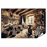 islandburner XXL Bild Poster Alte Schmiede Werkstatt innenansicht Holzwerkstatt Atmosphäre Premium Bilder Fotodruck