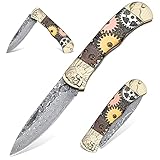 Dragon Creek VG-10 Klappmesser, Damastmesser Outdoor, Damaszener Taschenmesser, Einhandmesser Camping Messer, 60HRC Anglermesser Ourdoor Survival Messer für Jagd Camping, Geschenke für Männer Frauen