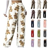 NZYIHAO Hosen Damen Fleece Jogginghose Baggy Flauschig Schlafhose Lang Thermohose Teddy Fleece Hose Plüsch Winterhose Elastischem Bund Kuschelhose Lounge Pyjamahose Warm Haushose Winter Damenhosen