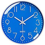 LiRiQi 30cm Modern Quartz Lautlos Wanduhr, Wanduhr ohne tickgeräusche, Wall Clock mit Arabisch Ziffer, Rund Wanduhr Kinderuhr, für Dekoration Wohnzimmer, Küche, Büro, Schlafzimmer - Blau