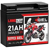 LANGZEIT 51913 GEL Motorradbatterie 12V 21Ah 345A/EN Gel Batterie 519013017 ABS 19Ah G19 doppelte Lebensdauer vorgeladen auslaufsicher wartungsfrei