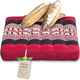 livasia Sitzkissen klein - 35x35x6cm - Bodenkissen Indoor/Outdoor, Meditationskissen Yogakissen, Stuhlauflage Palettenmöbel, Steppkissen Auflage Stuhl Bank handgefertigt (Rot/Elefanten)