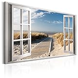 murando - Bilder Fensterblick 120x80 cm Vlies Leinwandbild 1 tlg Kunstdruck modern Wandbilder XXL Wanddekoration Design Wand Bild - Fenster Insel Meer See Strand Himmel c-C-0179-b-a