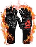 Beesgarden Grillhandschuhe Hitzebeständig bis 800°C Extrem Hitzebeständige, Feuerfest Ofenhandschuhe Topfhandschuhe BBQ Kochhandschuhe Backhandschuhe, Ideale für Ofen, BBQ, Kochen, Schwarz (L/XL/XXL)