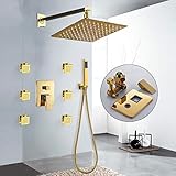 Wieoc Gold Badezimmer Dusche Wasserhahn Gulden Gulden polierte Bad Wasserhahn Tripel Ventil Mischer Wasserhähne W BARNE SPA Massage Düsen Düse-10 Zoll