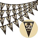 50. Geburtstag Wimpel, glückliche Banner Wimpel Fahnen, 40 Stück Dreieck Gold Schwarz Glitter Diamant nach Zahlen 50. Geburtstag Jahrestag Thema Party Dekoration liefert