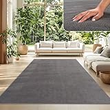 TT Home Wohnzimmer Teppich Kurzflor Anti-Rutsch Rückseite Unifarben Modern Waschbar, Farbe: Anthrazit, Größe:140x200 cm