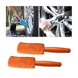 JNNJ 2Pcs Mikrofaser-Radreifen-FelgenbüRste, Premium schonende Felgenreiniger Bürste für Felgen Alufelgen, Hochwertigerkratzfreier FelgenbüRste für Moto LKW SUV(Orange)
