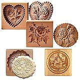 4 Stück Holz-Keksformen, geschnitzte Holzform, DIY-Keksstempel, Ausstechformen lustige 3D-Presse Prägeform Blumenmuster, Backwerkzeug