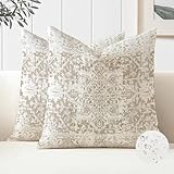 Miuyunya 2er Set Kissenbezüge Orientalisch 45 x 45 Bohemian Kissenbezug Outdoor Wasserdicht Kissenhülle Ethno Indische Exotische Beige Dekorative Retro Zierkissenbezüge für Sofa Kissen