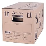 Umzugskartons 10 Stück 2‑wellig, extra stabil bis 40 kg, 600 x 330 x 350 mm, recycelte Pappe, schnell aufbauend ohne Klebeband, moving boxes sowie archivbox mit verstärkten Tragegriffen | GreatVita