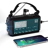 Kurbelradio DAB/DAB+/UKW, Tragbare Notfallradio 5000mAh Wiederaufladbare Powerbank Radio Batteriebetrieben, Solar Radio Dynamo Radio mit Taschenlampe & Leselicht, IPX4, SOS-Alarm für Outdoor, Camping