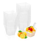 EDATOFLY 50 Stück Desserttasse mit Löffeln, 2oz/60ml DesserttassenL, Dessertbecher aus Kunststoff, Wiederverwendbar Dessertschalen für Pudding Mousse Dessert Party