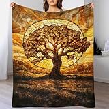 TBDUEPS Bernsteinbaum-Buntglas-Flanelldecke für Erwachsene, Tagesdecke, Sofadecke, 3D-Druck, Fleecedecke, 100 x 130 cm