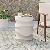 COSIEST Outdoor-Beistelltisch, 45,7 cm hoch, Beton-Beistelltisch für Terrasse, stromlinienförmiger, leichter Akzenttisch, dekorativer Terrassen-Gartenhocker, Pflanzenständer, Trommeltisch, rund