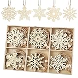 Anstore 30 Stück Christbaumschmuck Holz Schneeflocken Holzdeko Weihnachtsbaumschmuck Protokoll Verzierung Holzscheiben für Tischdeko Winterdeko