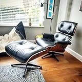 BloomBirch Echtleder-Entspannungssessel mit Fußhocker, moderner Fernsehsessel, drehbarer Chaiselongue mit Ottomane, Fester Neigungswinkel von 105°, einzigartiges Design mit gepolstertem Kissen