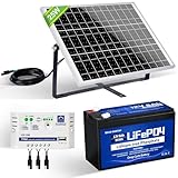 ECO-WORTHY 25W 12V netzunabhängiges Solarpanel Kit mit Lithiumbatterie: 25W Solarmodul + Batterieclip-Kabel + 10A Ladregler + 8ah LiFePO4 Akku für Hühnerstall Handy Auto Wohnmobil Camping im Freien