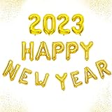 2023 Happy New Year Luftballon Gold, 16 Zoll Number 2023 Zahlenballon Folienballons mit Frohes Neues Jahr Ballons, 2023 Silvester Dekoration NYE Deko für Silvesterpartydeko, Neujahrsdeko