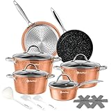 Topfset, Scheffler Topfset Induktion 15-teilig, Induktions Töpfe Set, Töpfe mit Glasdeckel, Kochtopf-Set, Töpfe und Pfannen, Induktionsgeeignet, Edelstahl Griff-Copper