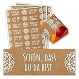 60er Aufkleber-Set Schön, dass du da bist - Gastgeschenk passend für Küsschen Pralinen I Kraftpapier I Rechteckig I dv1428