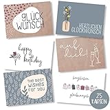 25er Set Geburtstagskarten hochwertig - Glückwunschkarte, Postkarte zum Geburtstag - Happy Birthday Karten als Postkarten Set - ideal als Grußkarte und Gutschein für Männer und Frauen