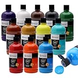 Artecho Acrylfarben Set Professional 12x500 ml, Acrylic Paint Set, Wasserfest und Lichtecht, Schnell Trocknend, Ideal für Leinwand, Holz, Stoff, Handwerk, Leder und Stein.