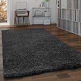Paco Home Shaggy Teppich Hochflor Flauschig Wohnzimmer Uni In Versch. Farben & Größen, Grösse:60x100 cm, Farbe:Anthrazit