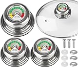 Azttior 3 Stück Topfdeckelgriff mit Thermometer, kompatibel mit AMC Töpfen und Pfannen, Universal Topfdeckel Knopf Ersatzgriff, Anti-Verbrennung, Messing Gewinde für Thermometer Topfdeckelgriff