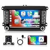 Podofo 2+64G Autoradio für VW Golf 5 6 Polo Seat Skoda mit Wireless Carplay Android Auto, 7 Zoll Android 13 Auto Radio mit Bildschirm, Bluetooth, WLAN, GPS, RDS + Rückfahrkamera & Mikrofon