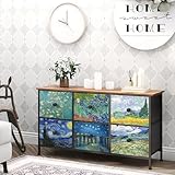 VEDECASA Kleine Kommode mit 6 Schubladen Kommode für Schlafzimmer Van Gogh Schubladenkommode Aufbewahrungsturm für Wohnzimmer Schlafzimmer Flur Büro Metallrahmen Holzplatte Stoffkommode