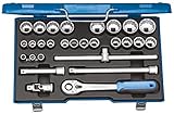 GEDORE Steckschlüsselsatz, Set 28tlg, 6-/12-kant, 1/2 Zoll, 10-36mm, Werkzeug, Knarre Umschalthebel, für KFZ, D19 VMU 10