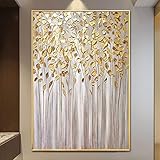 Goldenes Blatt Abstraktes Ölgemälde Goldrahmen Wandkunst Für Modernes Zuhause Für Hotel Und Schlafzimmer Dekor Bilder Wanddekoration 63x100cm/25x39in Goldener Rahmen