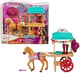 Spirit GXF70 -„Spirit – frei und ungezähmt“ Miradero Festival Karren mit Reitausrüstung, rollende Räder, Überdachung, Pony (13cm) und passendem Zubehör, tolles Geschenk für Kinder ab 3 Jahren