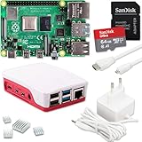 Raspberry Pi 4 4GB Starter-Set | 64GB SD Karte | USB-C Netzteil 15W | Gehäuse | 4K Micro HDMI Kabel | Kühlkörper Set | Raspberry Pi 4 Model B 4GB RAM