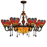 Tiffany-Stil-Esszimmer-Kronleuchter 8 Köpfe Kronleuchter Tiffany-Art-rote Libelle Lampe bunte Glasleuchter-hängende Lampe for Lobby Wohnzimmer Restaurant Bar