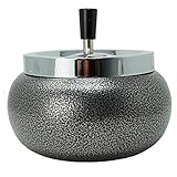 kogu® XL Aschenbecher Schleuderascher Sturmaschenbechern Jumbo bauchig - 17cm, Chrom/Steinlack - Sicherer Deckel für Außen und Innen