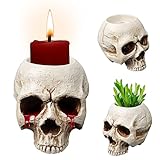 1Pcs Halloween Schädel Kerzenhalter, Schädel Totenkopf Kerzenhalter, Schädel Kopf Blumentopf, Harz Totenkopf Deko weiße Teelichthalter, für Party Halloween Totenkopf Dekoration