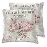 Dekorativer Kissenbezug im französischen Shabby-Chic-Stil, bequemer quadratischer Kissenbezug für Bank, Couch, Sofa, Schlafzimmer, Auto, 2er-Set, 45,7 x 45,7 cm