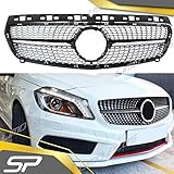 SpeedyParts® Schwarz Kühlergrill Diamant Front Grill für Mercedes Benz A Klasse W176 A160 A180 A200 A220 A250 A45 AMG 2012 2013 2014 2015