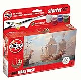 Airfix Starter Set – A55114A Mary Rose Modellbausatz – Plastikmodellschiff Kits für Erwachsene & Kinder ab 8 Jahren, Set enthält Abziehbilder, Humbrol Acrylfarben, Pinsel & Polyzement – Modell im
