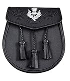 Sporran-Tasche aus geprägtem Leder mit 3 Quasten und Distelwappen