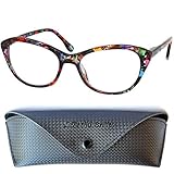 Mini Brille® Cateye Lesebrille mit GRATIS Etui, Kunststoff Brillengestell Bunt (Blumen Muster Rot), Lesehilfe Damen +2.0 Dioptrien