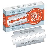 MERKUR Rasierklingen Edelstahl Super Platinum 910 (10 Stück) | Geeignet für traditionelle Rasierhobel | Doppelseitige Rasierklingen mit Platin und Teflon beschichtet | Rostfreier Edelstahl
