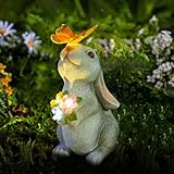 Editbar Solar Kaninchen Figuren Gartendeko für Draußen,Kaninchenlicht Terrassendekoration Osterhase mit Schmetterling,Geeignet für Zimmer im Freien Garten Balkon Terrassendekoration, Ostergeschenk