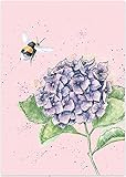 Wrendale - PC017 - Postkarte, Hummel und Hortensie, The busy bee, 10,5cm X 15cm, pink