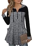 Gaharu Hoodies Für Damen Kapuze Pullover Lang Oversize V Ausschnitt Strickhoodie Frauen Langarm Herbst Winter Freizeit Dünne A Linie Kapuzenoberteil Strick Pulli Zipper Multi-Schwarz,XXL
