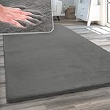 Paco Home Waschbarer Hochflor Teppich Wohnzimmer Flauschig Fellteppich Kunstfell Plüsch Shaggy Weich Fellimitat, Grösse:200x290 cm, Farbe:Anthrazit