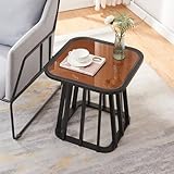 [en.casa] Beistelltisch Burgess Nachttisch 51 x 51 x 51 cm Wohnzimmertisch mit Bambusgestell Sofatisch quadratisch Schwarz/Walnussoptik