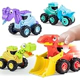 JOYIN 4 Stück Bagger Kinder Auto Spielzeug ab 3 4 5 Jahren, Aufziehauto, Sandkasten Sandspielzeug（Traktor, Bulldozer, Kipper, Zementmische） Dinosaurier-Spielzeug, Baby Bagger Spielzeugautos